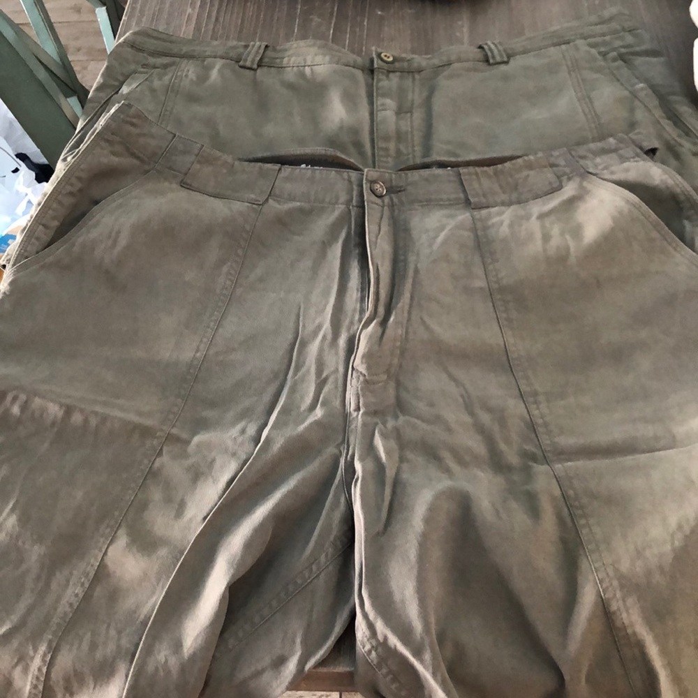 Two pairs of army green Tommy Bahama shorts